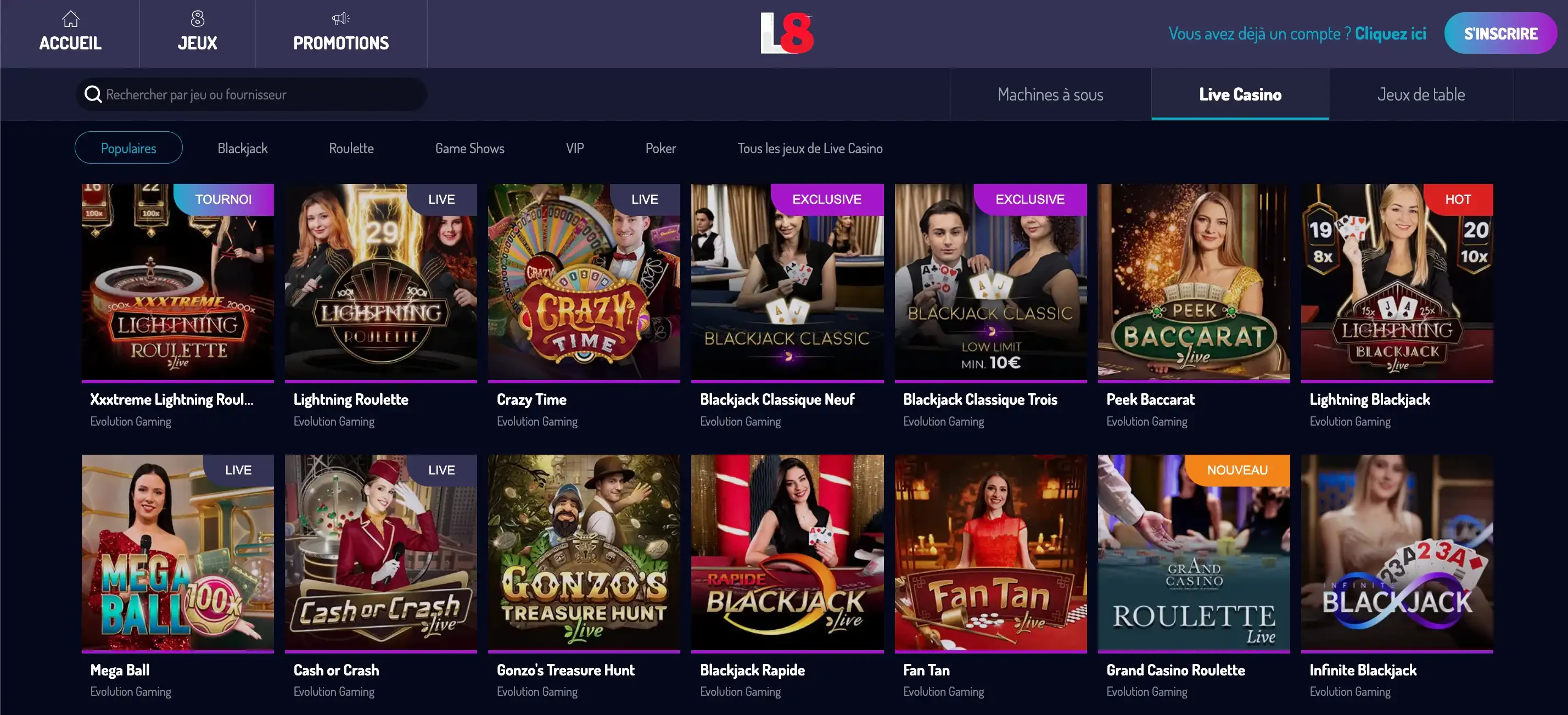 jeux en direct Lucky8