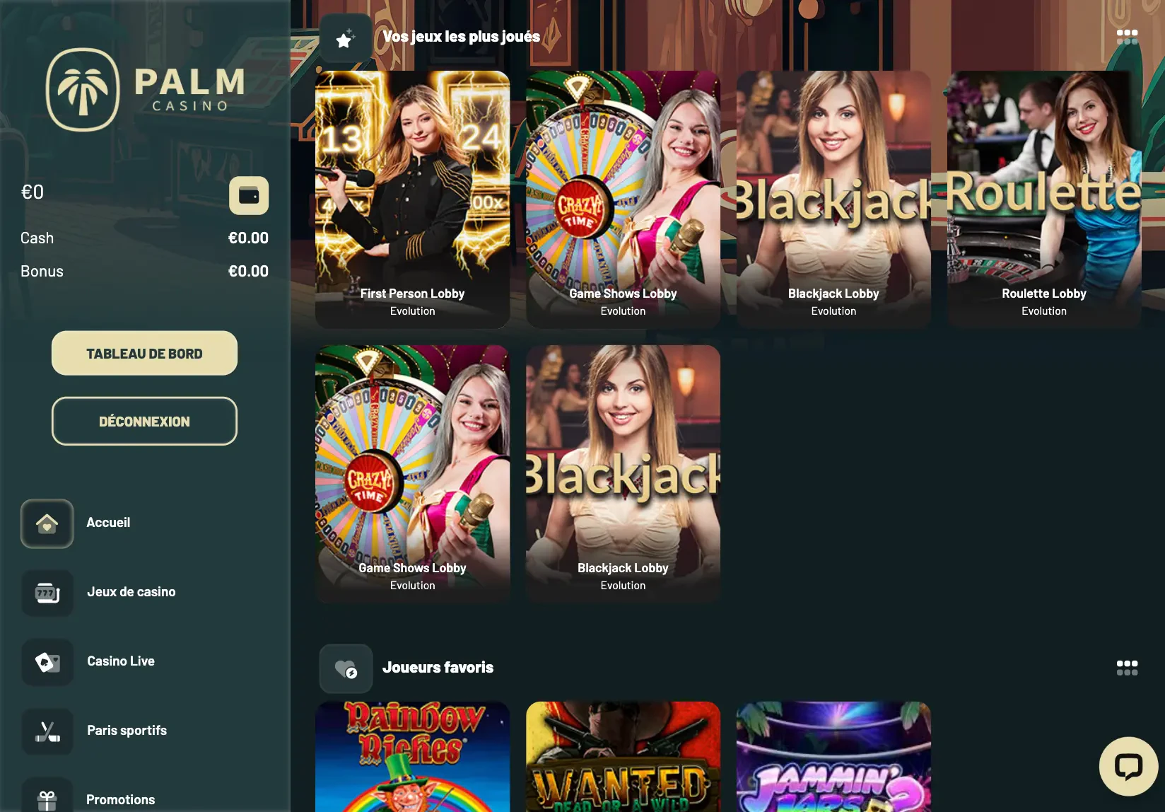 version tablette palm casino