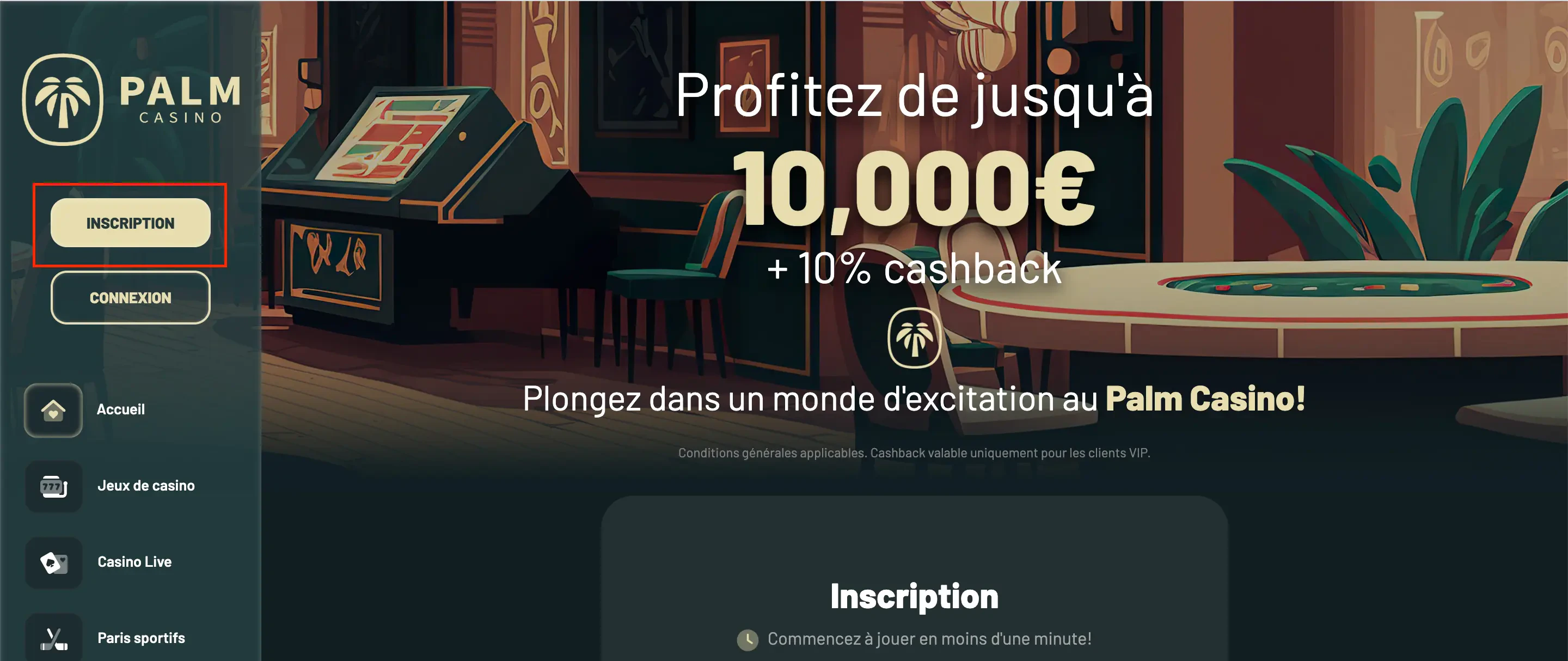 inscription palm casino
