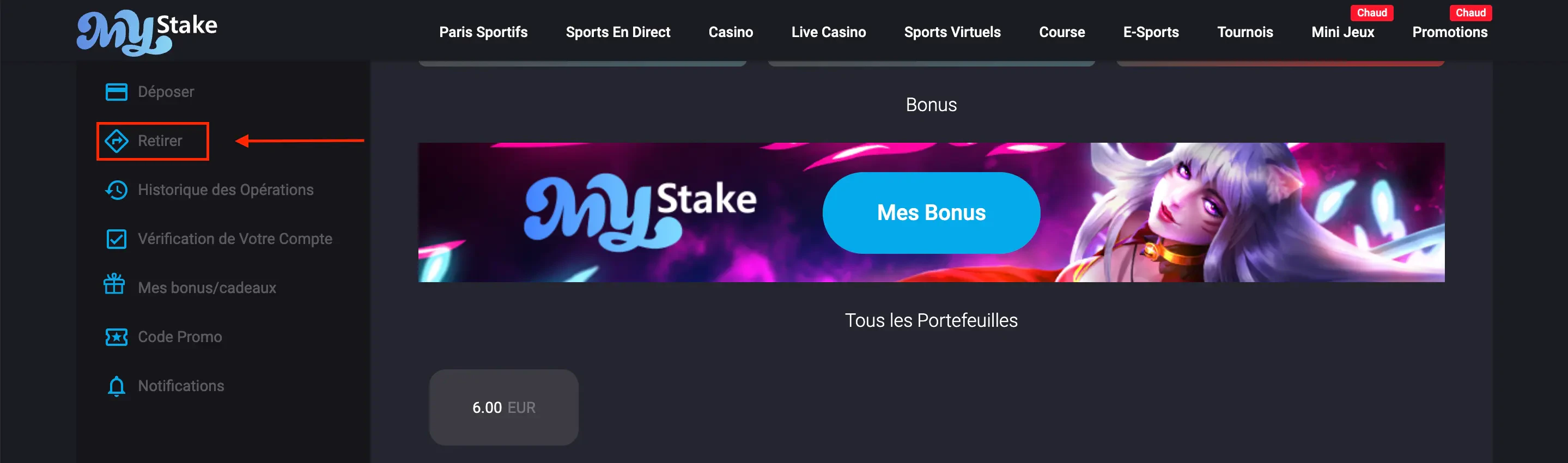 Retrait MyStake