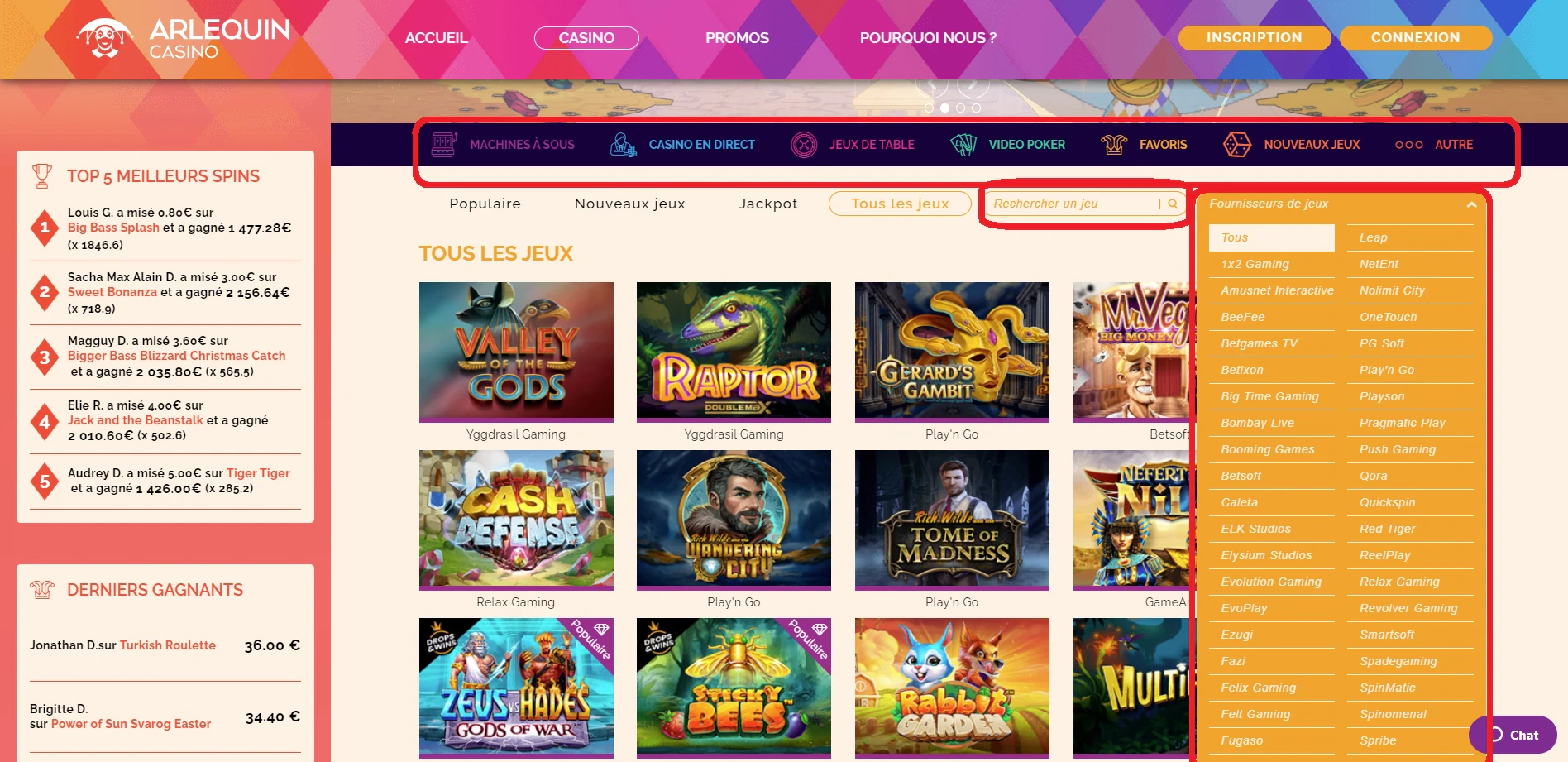 Arlequin Casino machine à sous barre de recherche