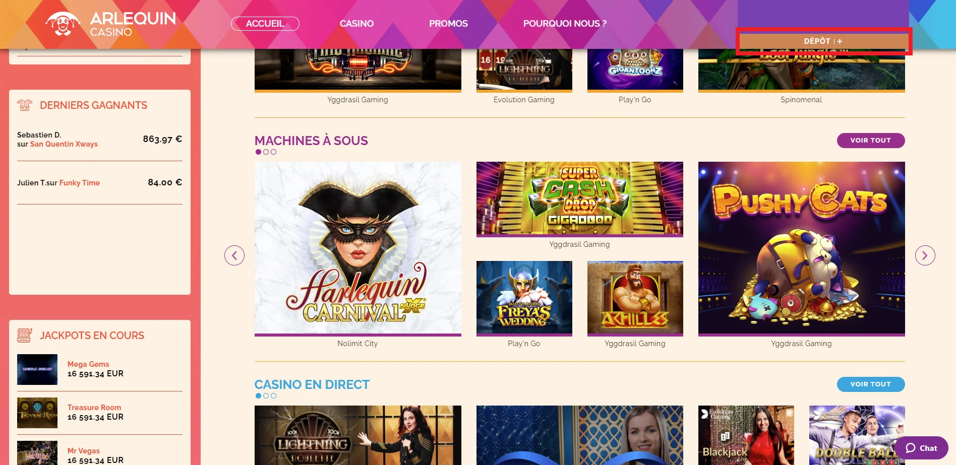 Déposer sur Arlequin Casino