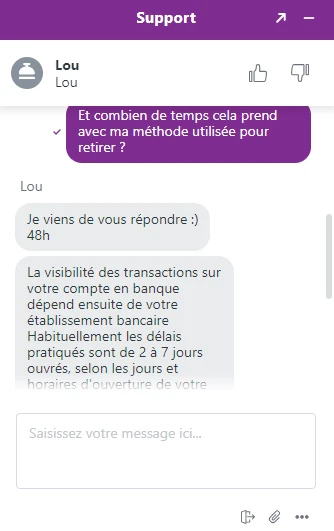Discussion avec le support client d'Arlequin Casino 2