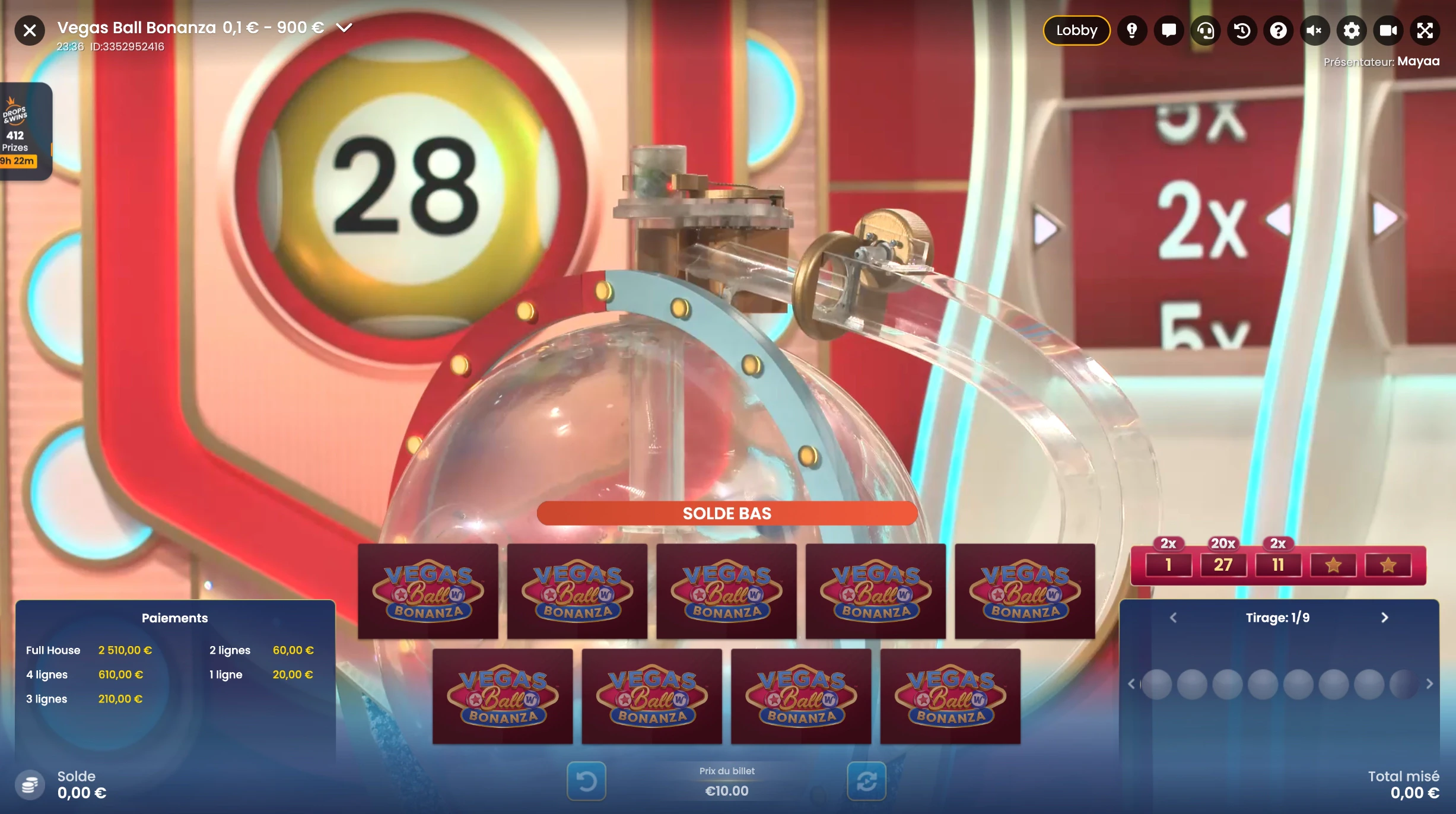 tirage au sort vegas ball bonanza