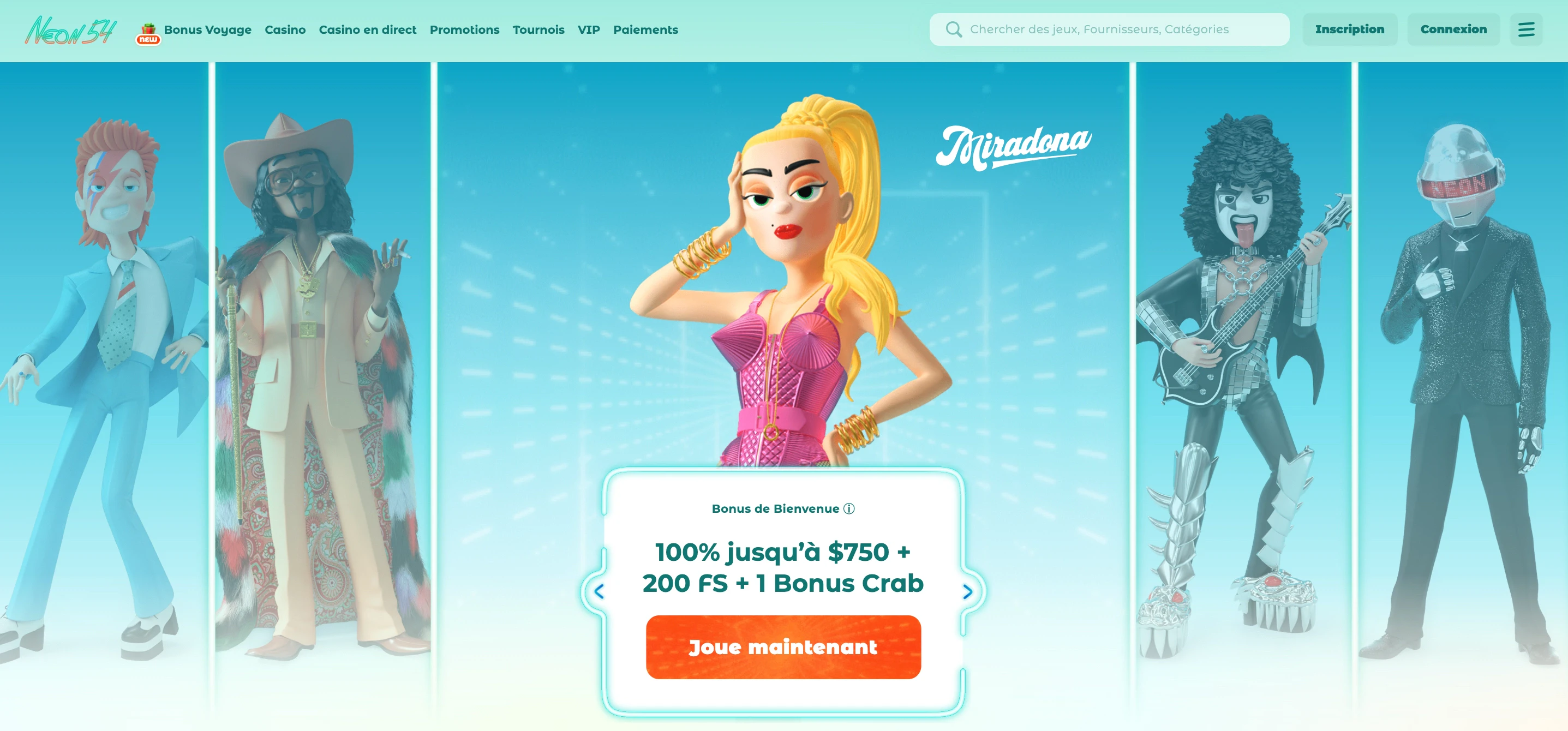 bonus de bienvenue neon54
