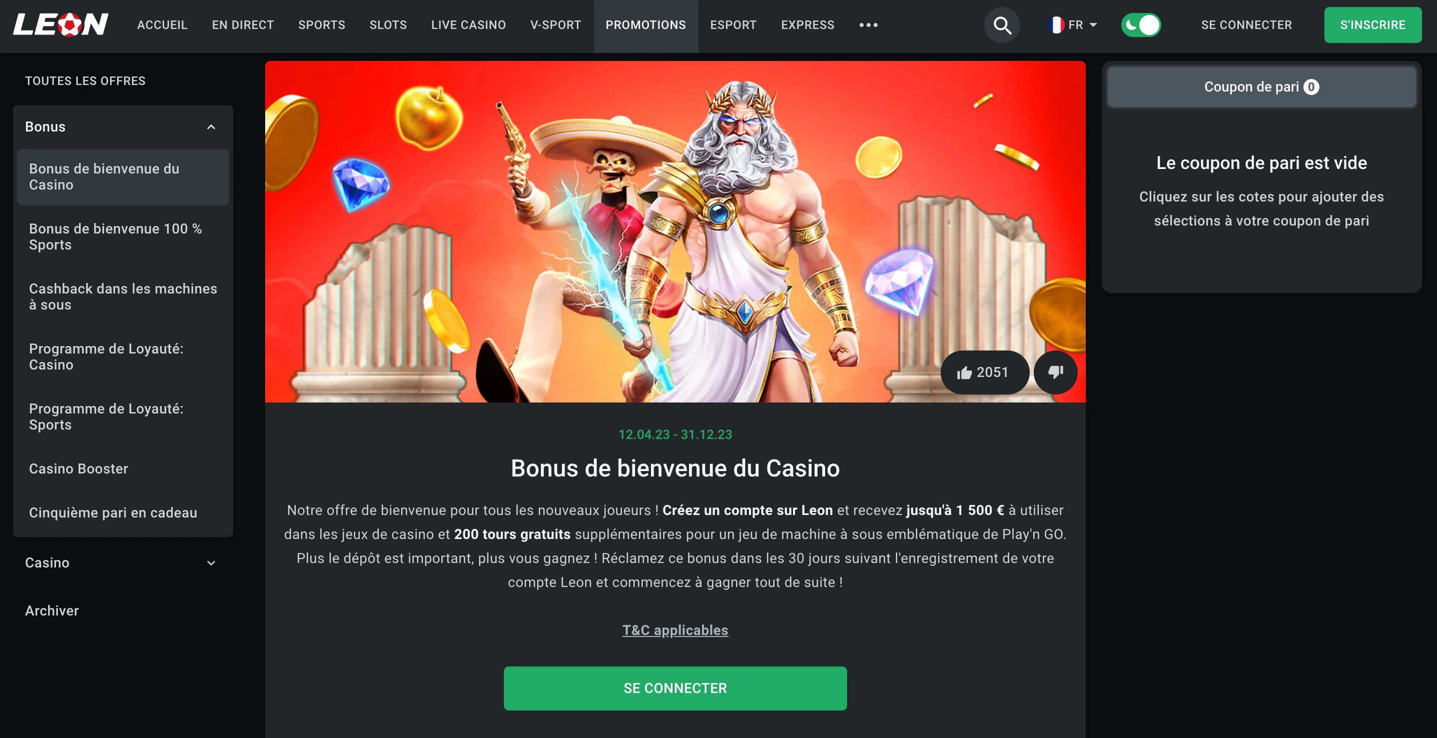 bonus de bienvenue leonbet