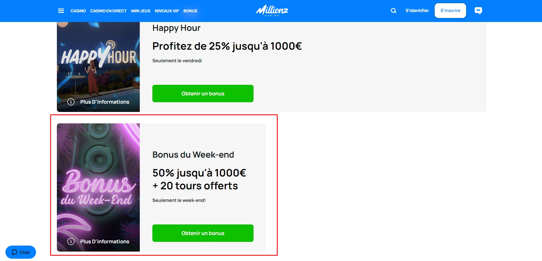 Bonus sur Millionz Casino