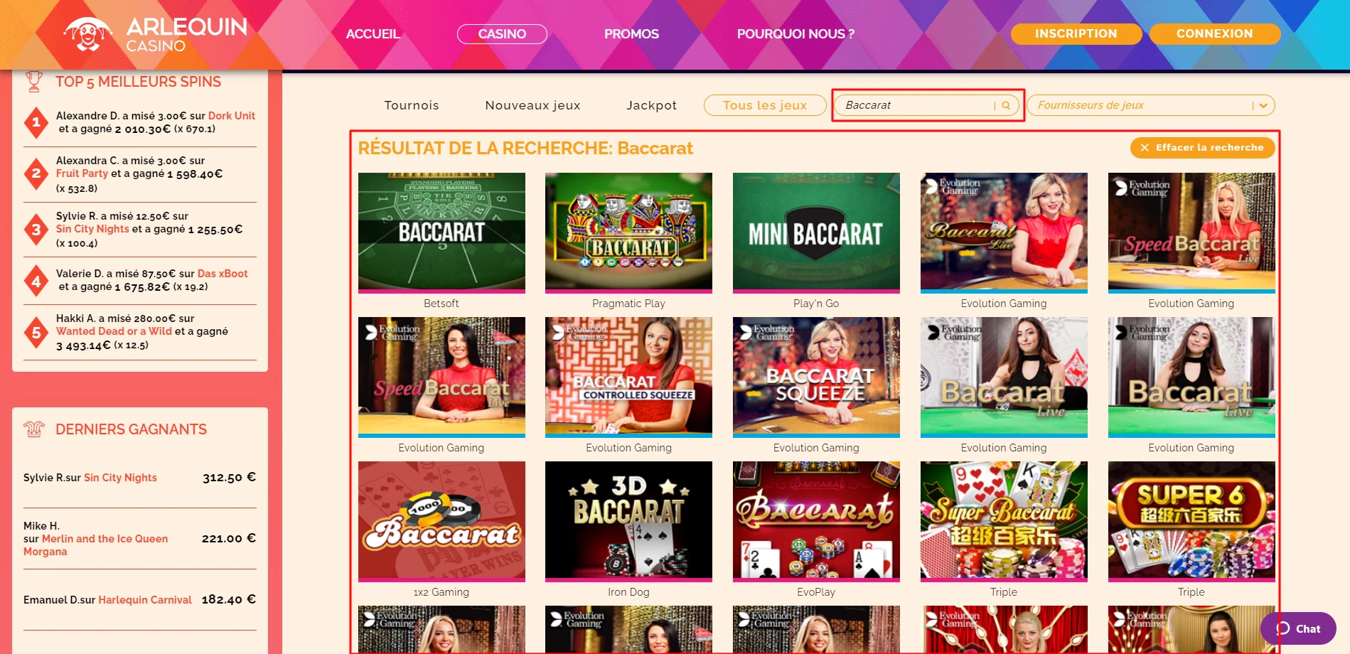 Arllequin Casino page