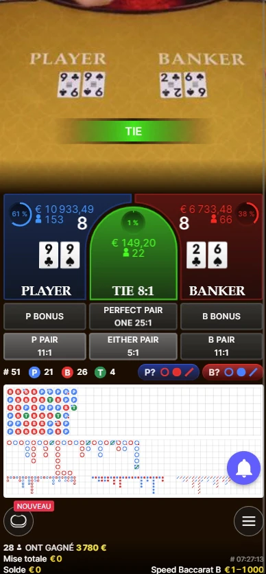 baccarat en direct mobile