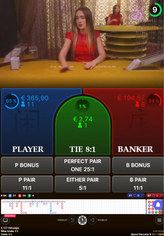 baccarat live sur tablette