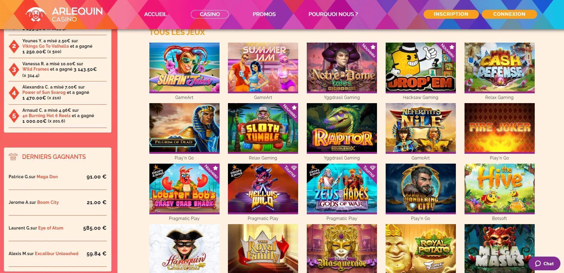 Page accueil arlequin casino