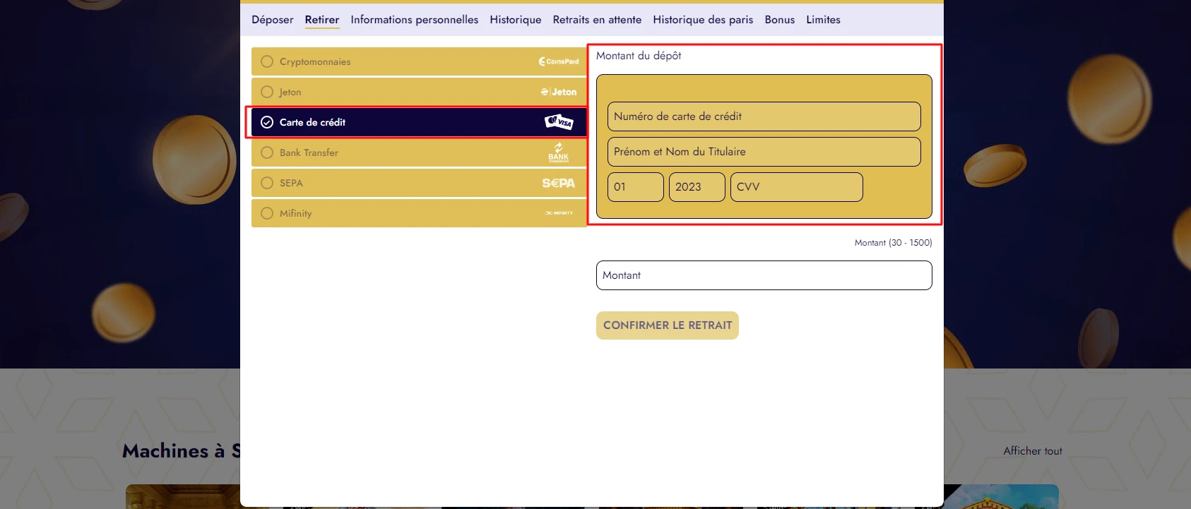 Virement par carte bancaire