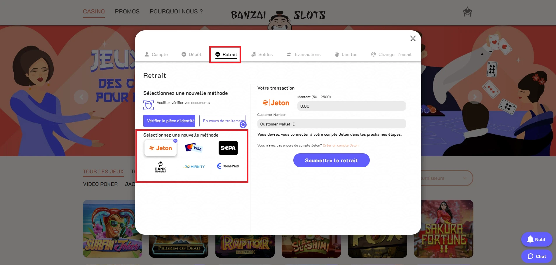 Dépôt 2 sur Banzai slots