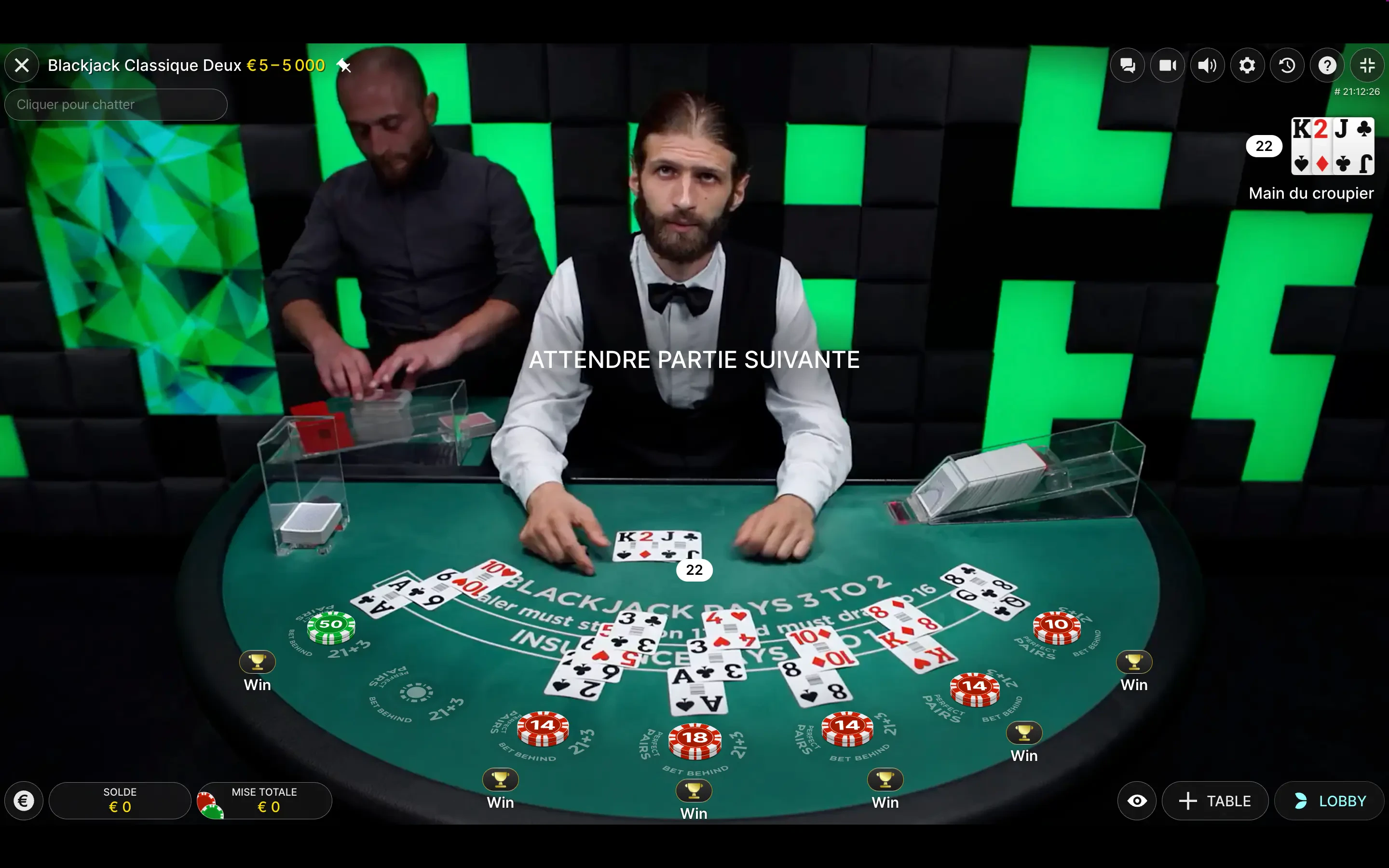 résultats blackjack live