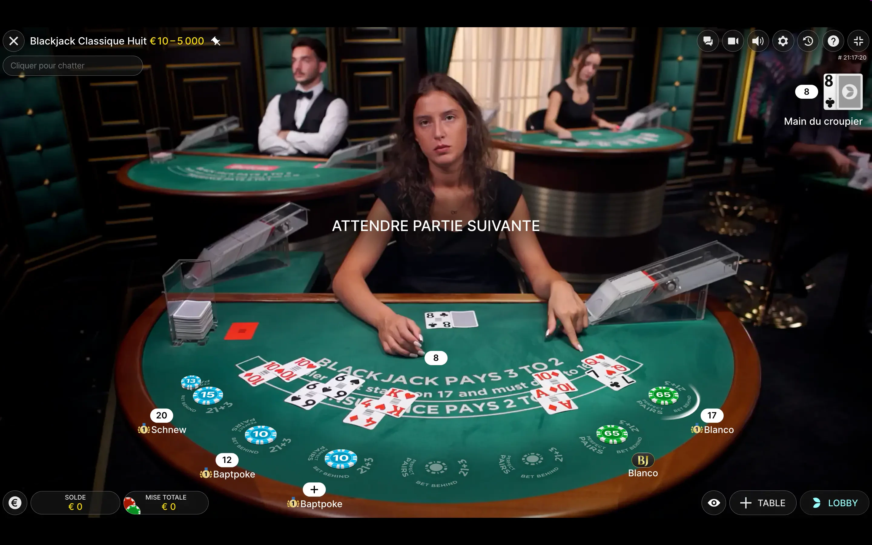 croupier en direct