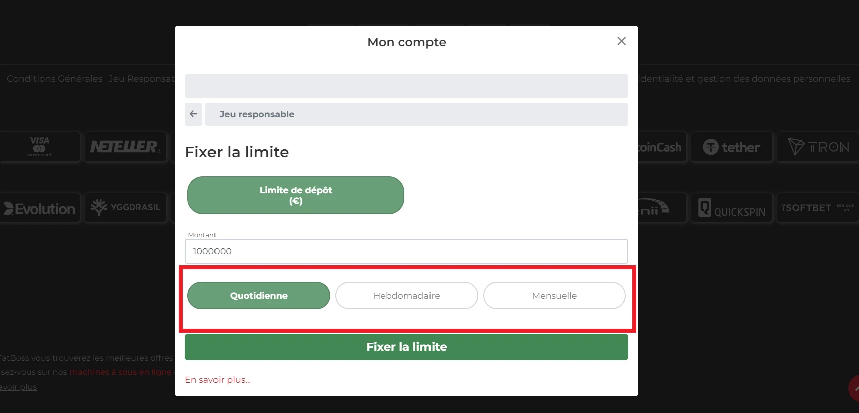 limites sur Fatboss Casino