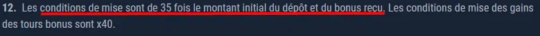 Conditions bonus casino