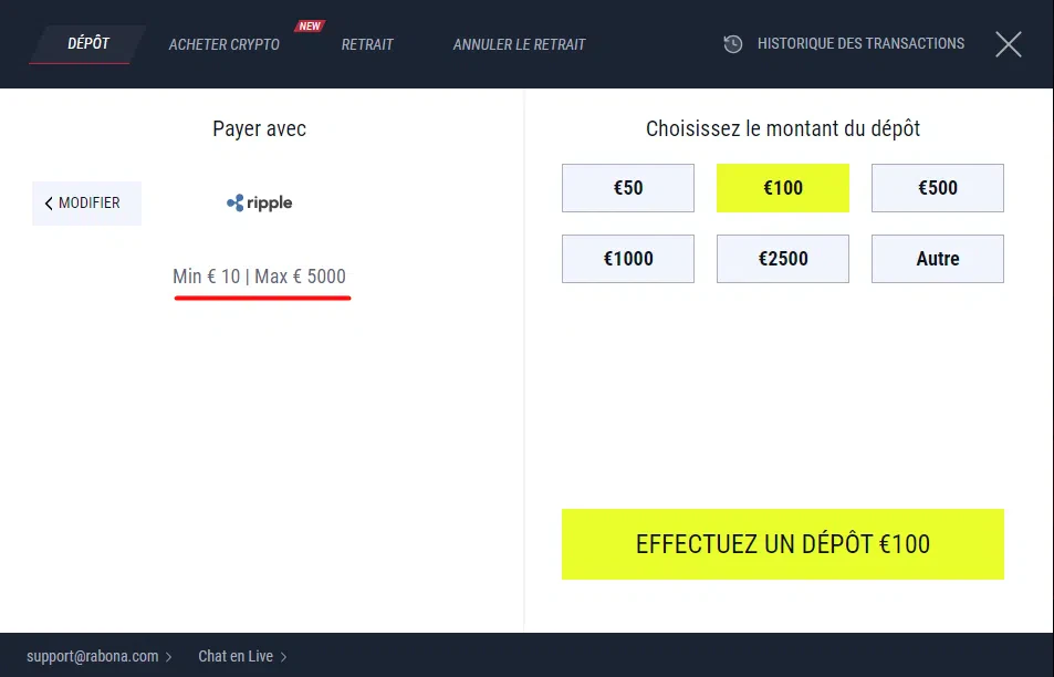 Ripple dépôt minimum