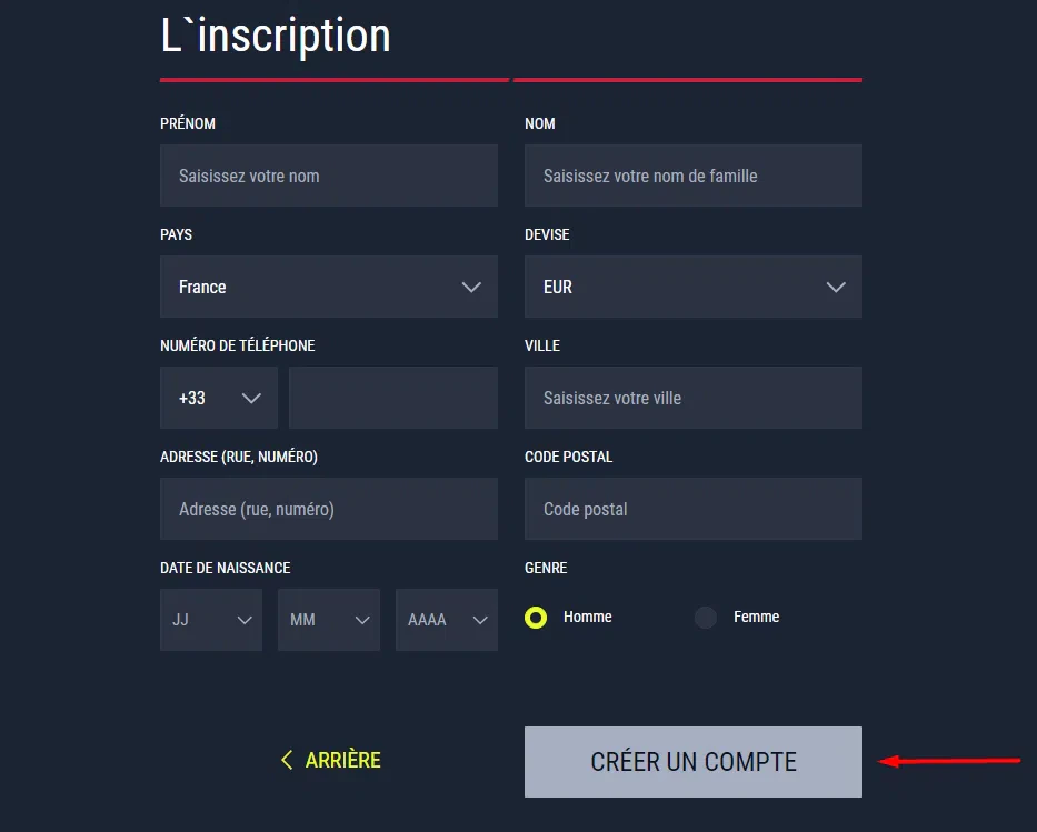 Inscription étape 2/2