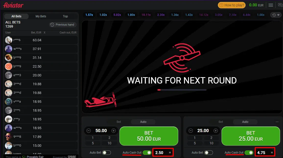 Aviator auto cash out