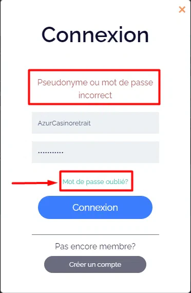 Identifiant incorrect