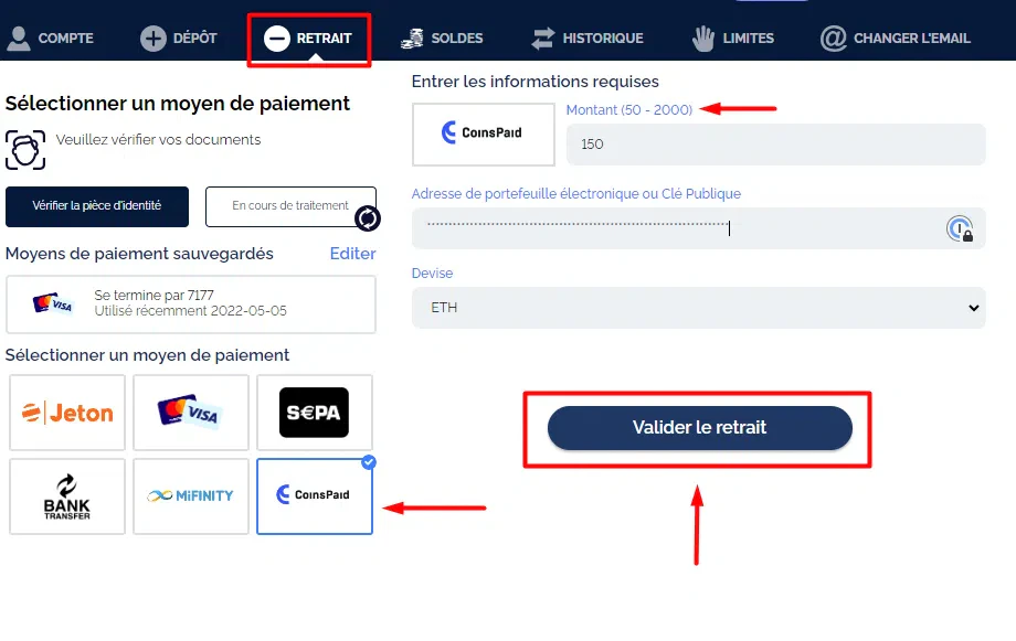 Validation retrait