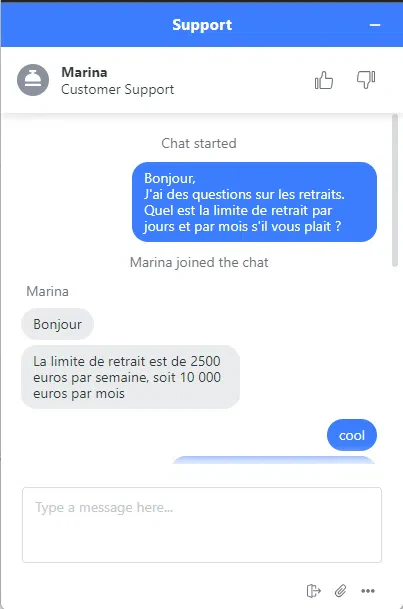 Chat limites retraits