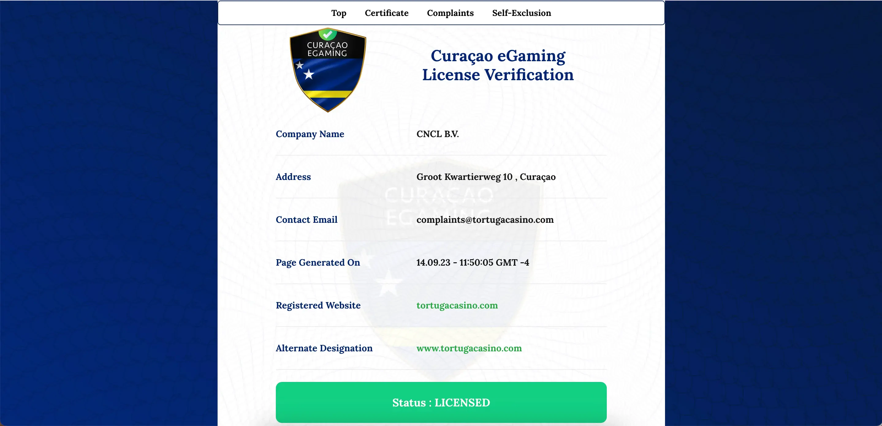 licence tortuga
