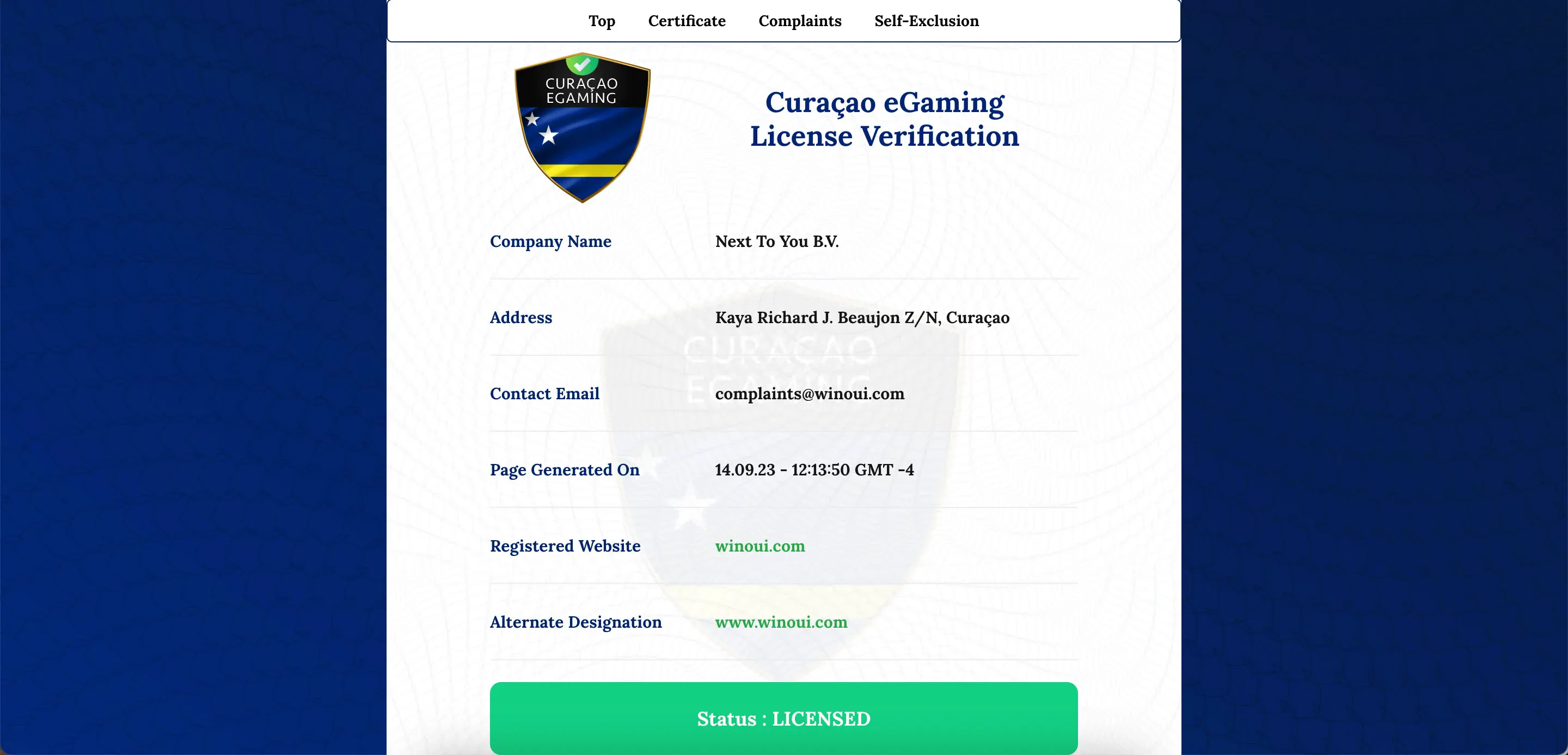 winoui licence
