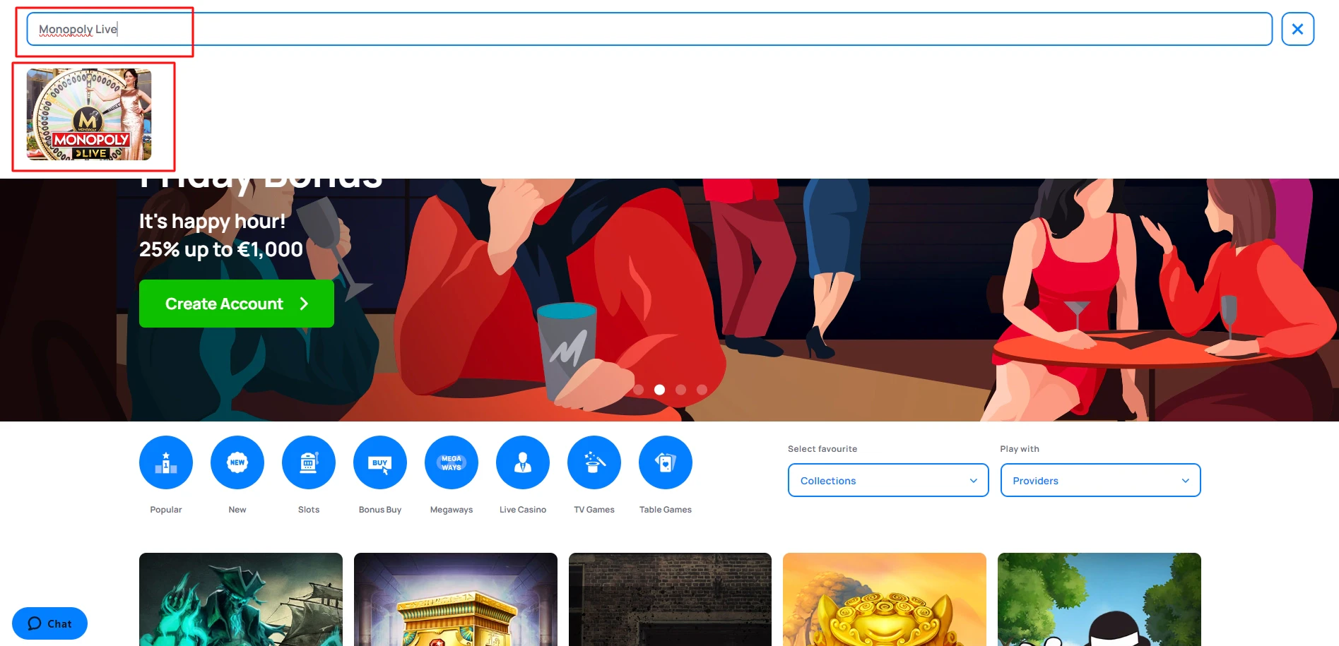 Une barre de recherche vous permettra d’accéder directement au Monopoly Live