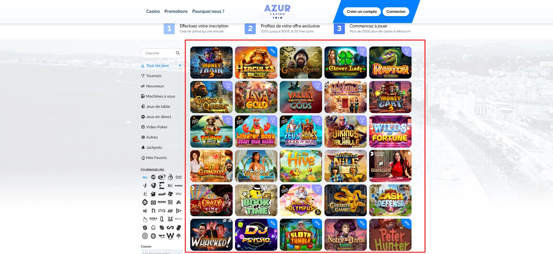 Sur Azur Casino, il vous sera possible de jouer sur les meilleures machines à sous du marché