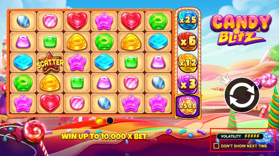La volatilité sur Candy Blitz est marquée directement sur la page d'accueil