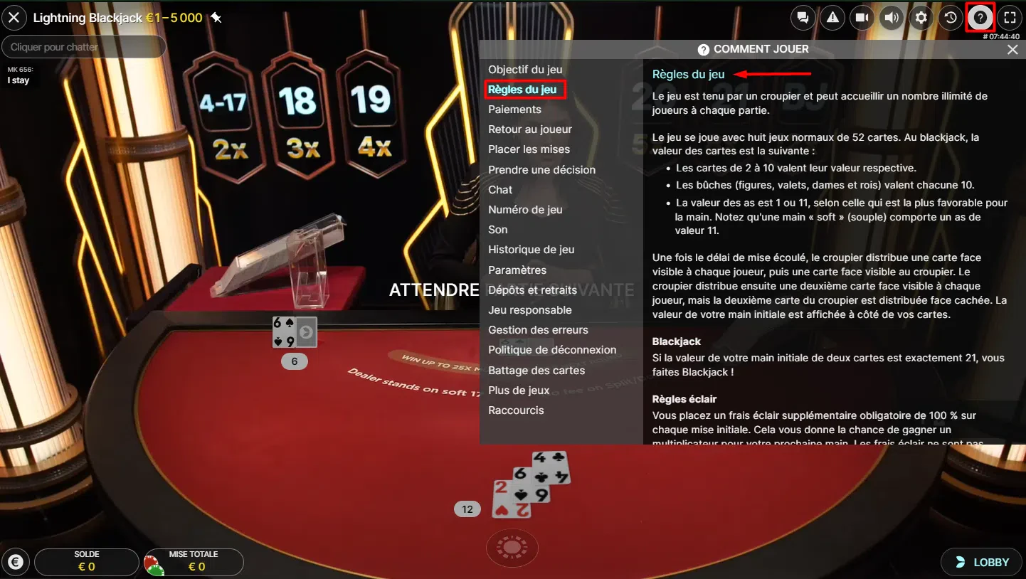 Règles du blackjack