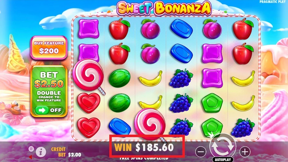 Il vous sera possible de remporter de belles sommes d'argent sur Sweet Bonanza