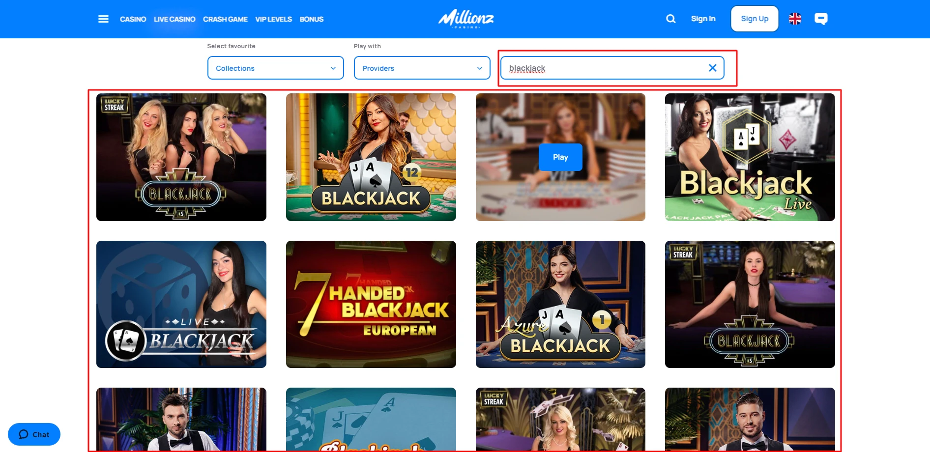 Il vous sera possible de jouer au Blackjack sur Millionz Casino