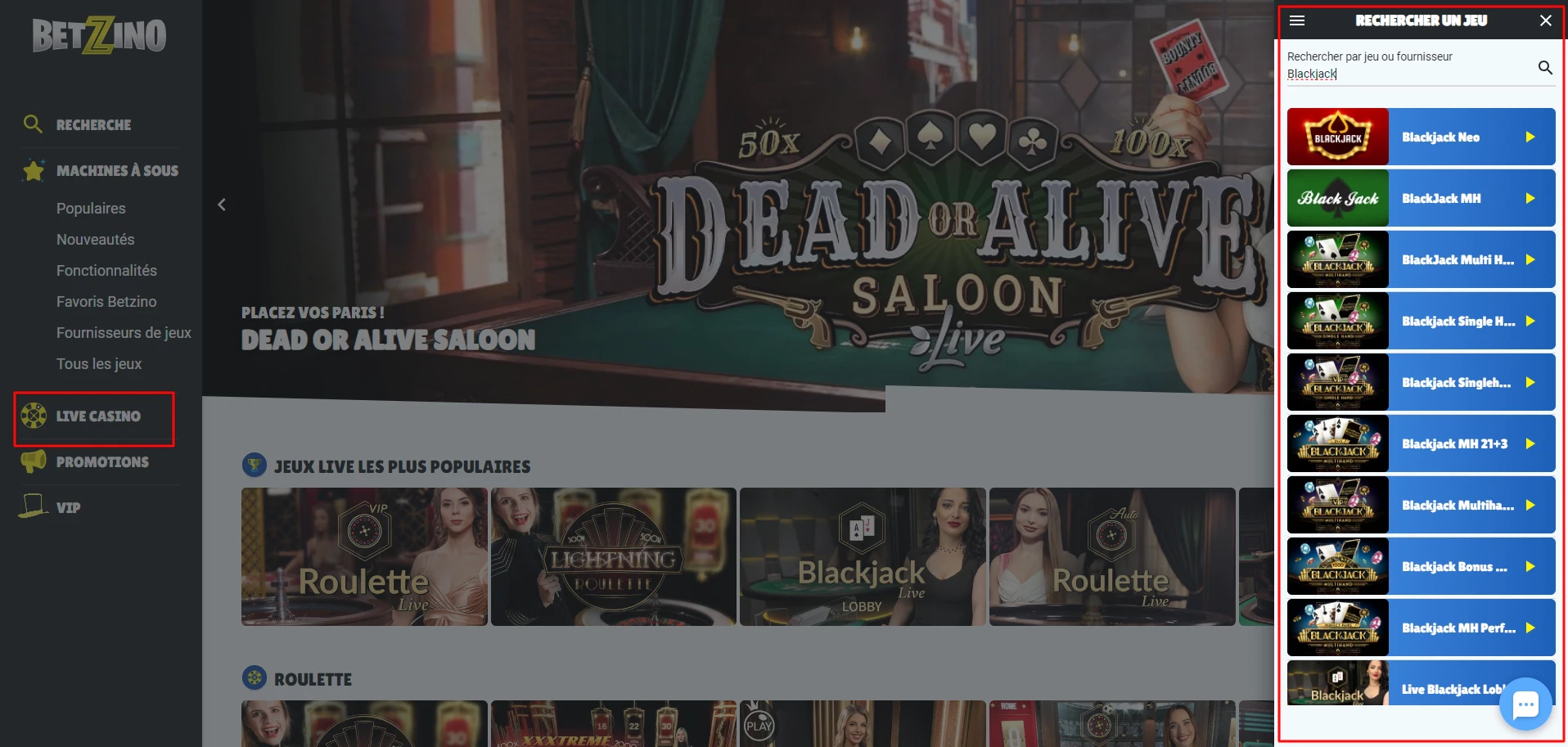 Le blackjack sur Betzino est omniprésent