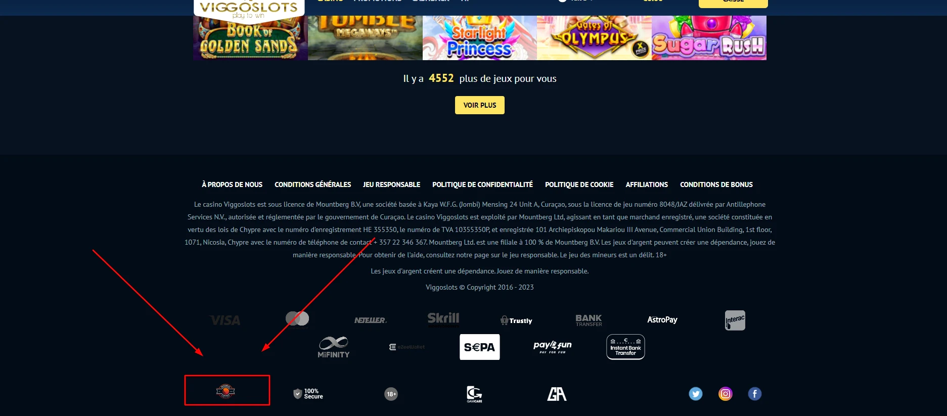 La licence de jeux vous permettra de vérifier la qualité du site