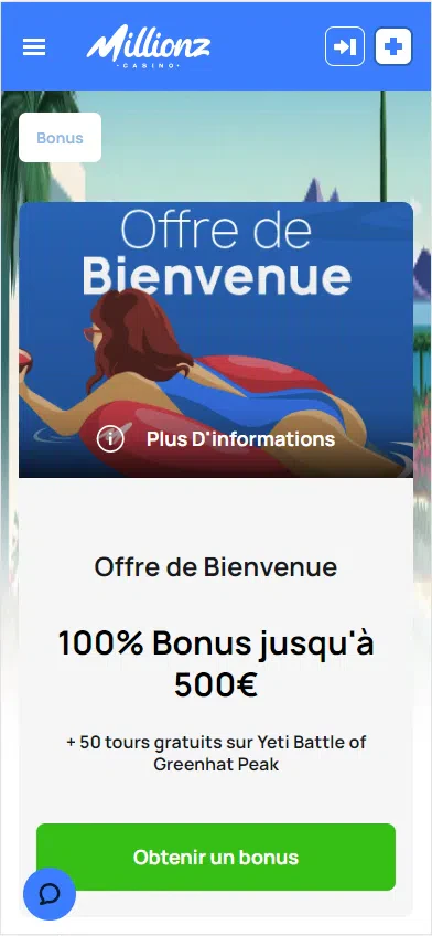 Millionz Bonus bienvenue