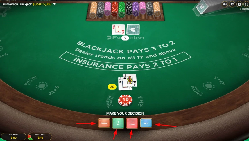 Différentes options mises blackjack