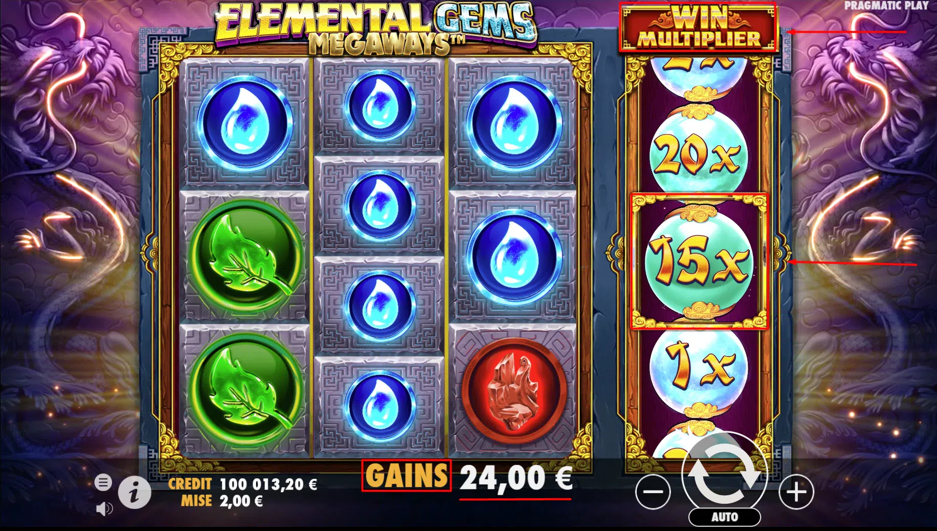 Effet multiplicateur Elemental Gems Megaways