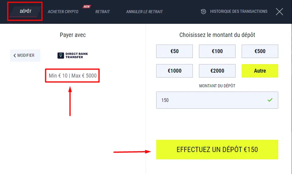 Montant dépôt