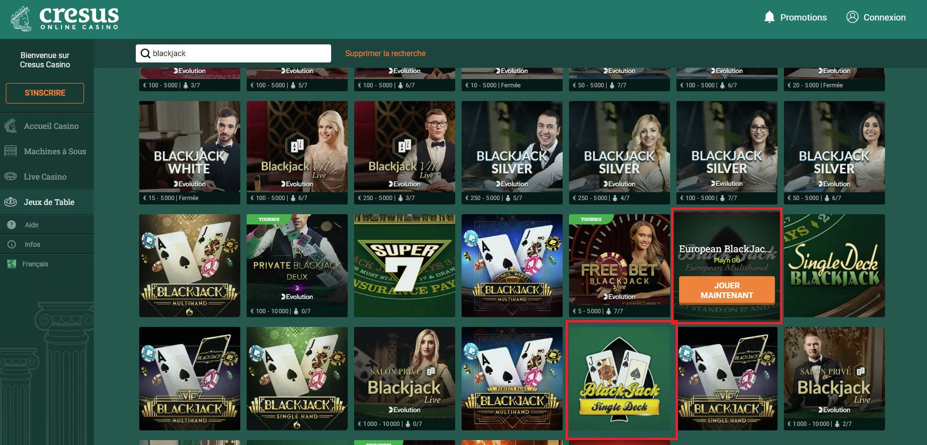 Il vous sera possible de jouer au blackjack de Play'n Go sur Casino Extra