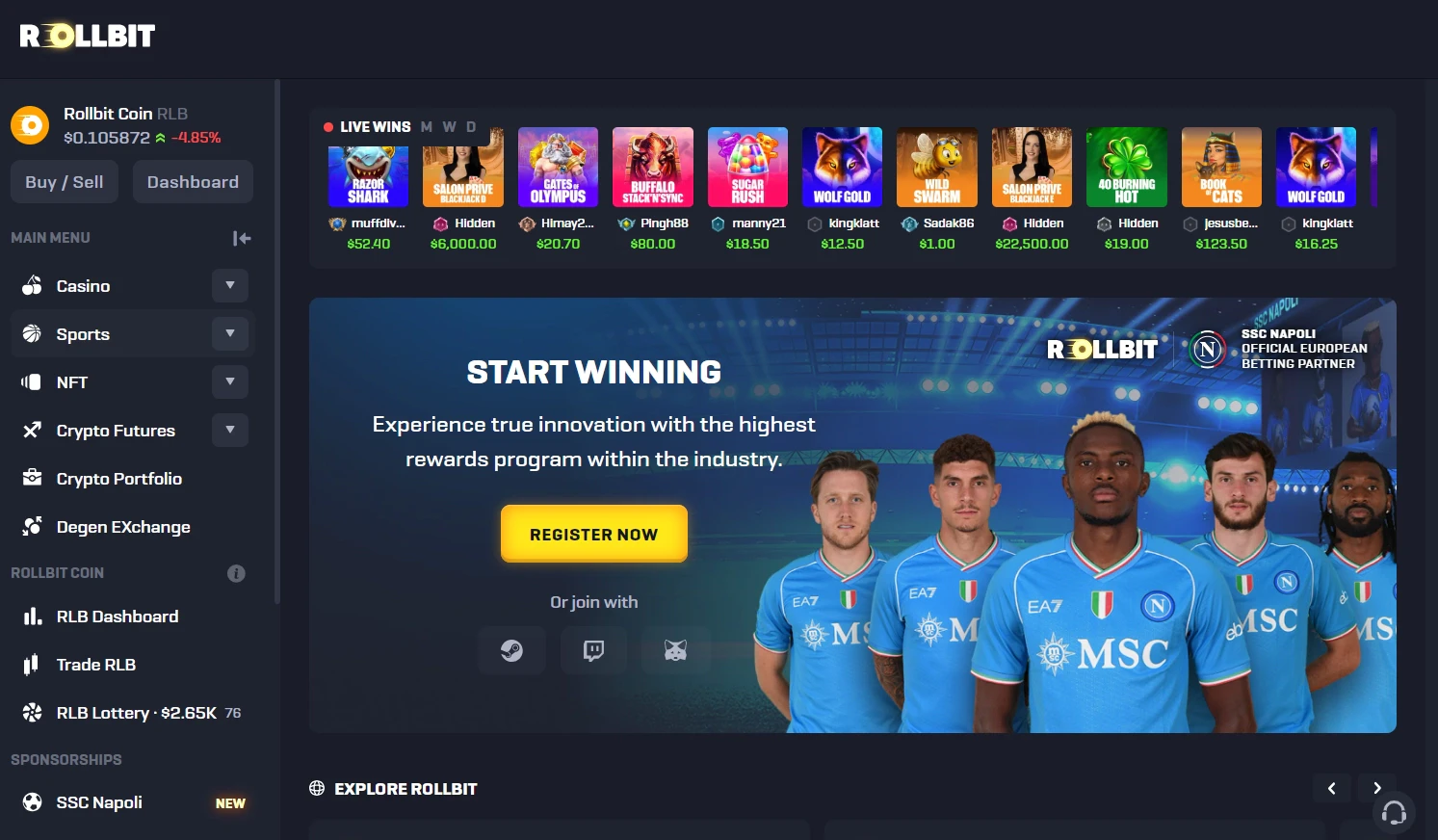 Rollbit Home Page