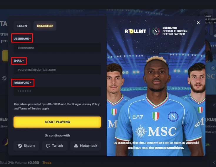 Rollbit Creating Account