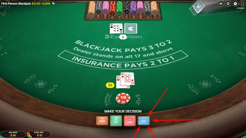 Séparer (split) blackjack