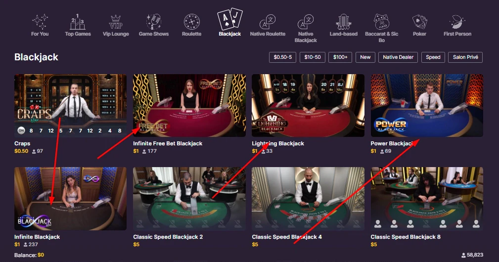Différentes variantes du blackjack