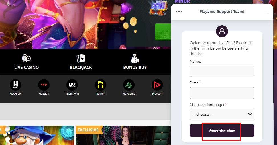 PlayAmo live chat