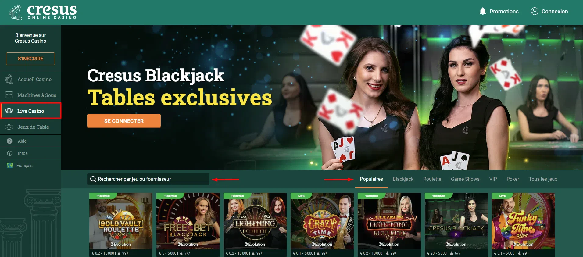 Cresus casino en direct