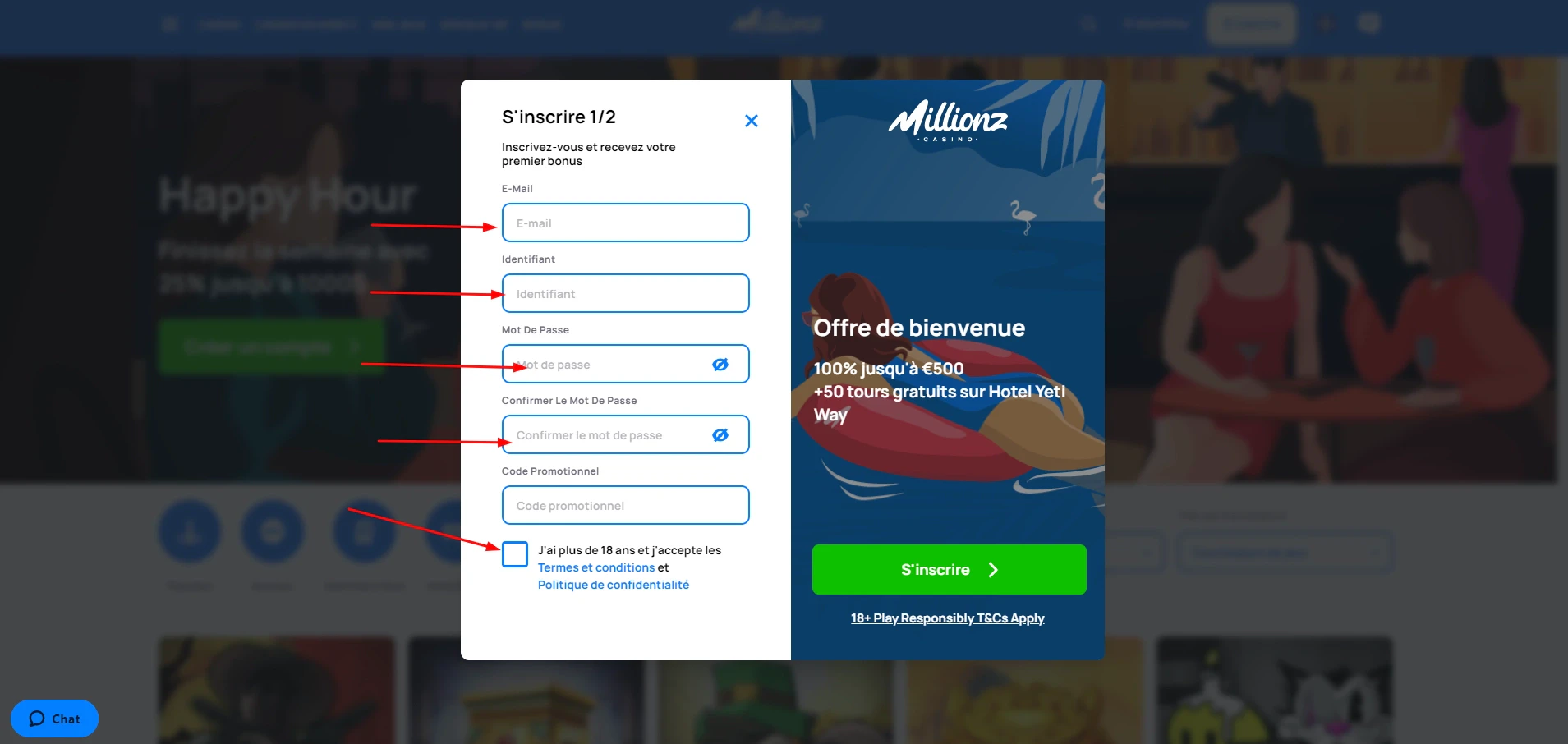 Inscription Millionz en deux étapes