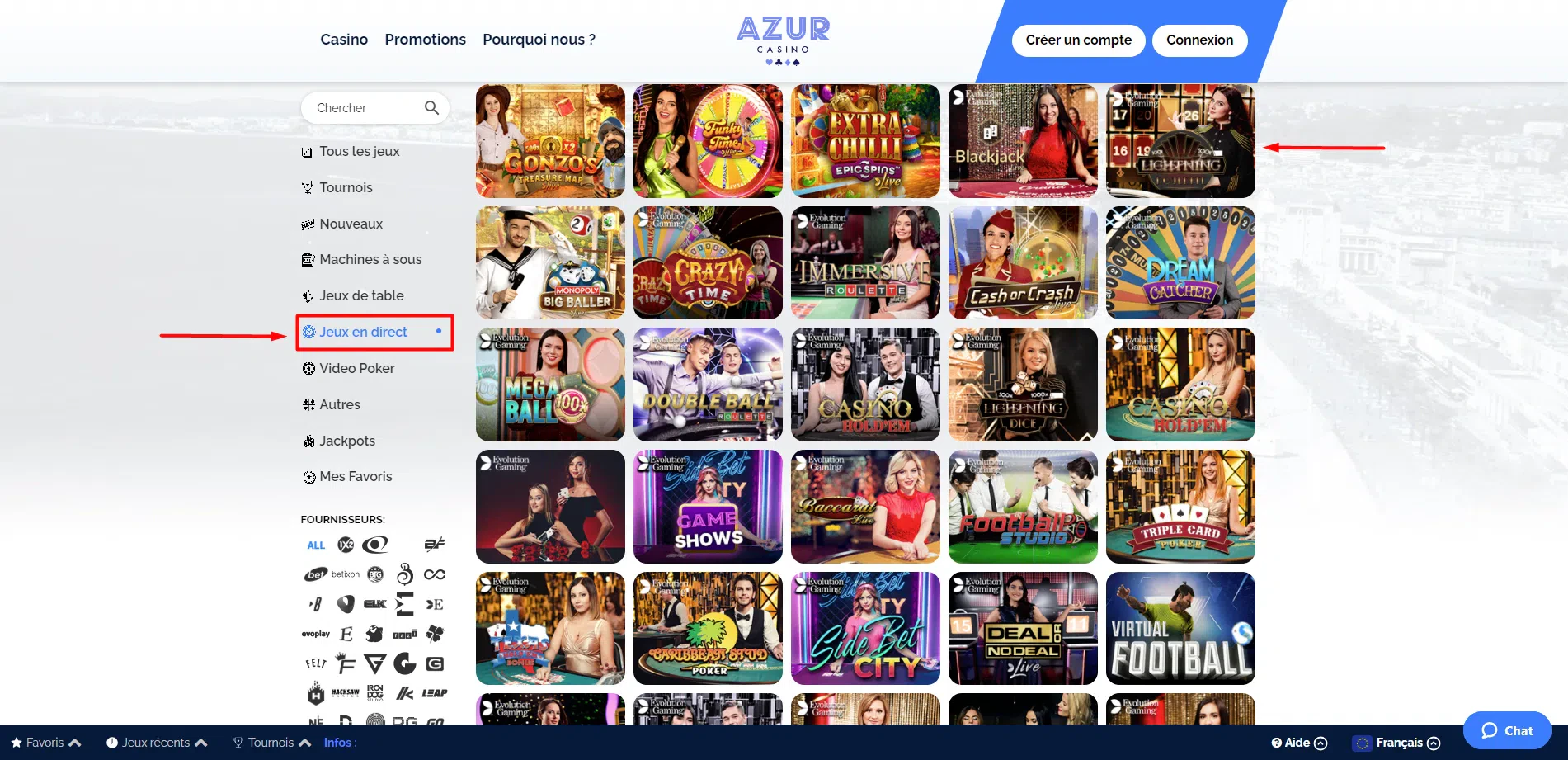 Azur casino en direct